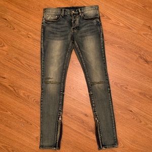 MNML LA M-Style Denim Jeans w Distressed Knees & 10” Concealed Zippers 31”x32”